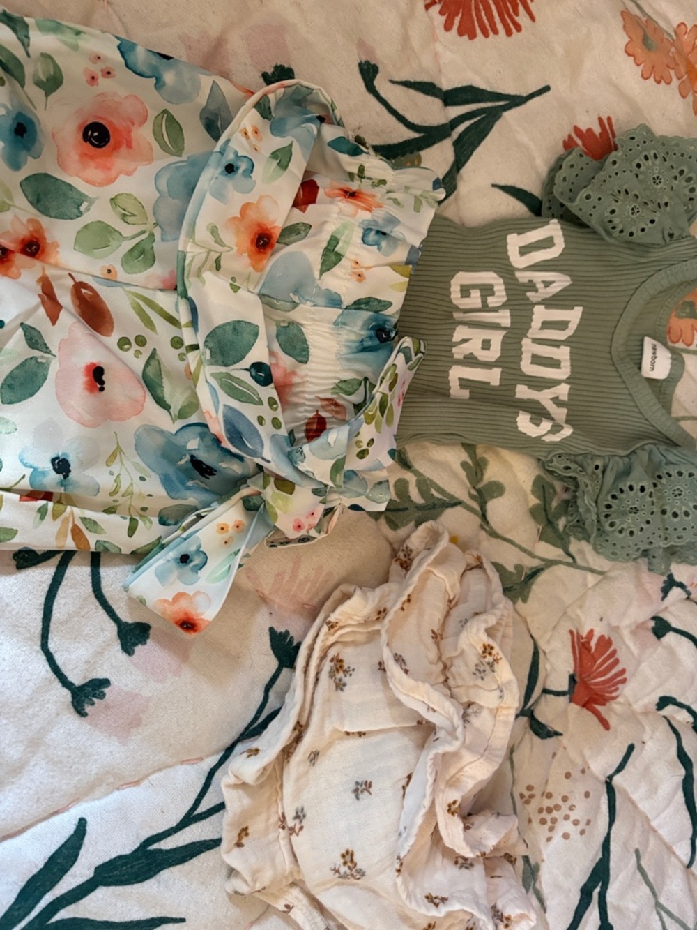 Mixed Baby Girl Romper and Dress Bundle in Pastel Pinks, Peach, Sage, Cream - Picture 4 of 5